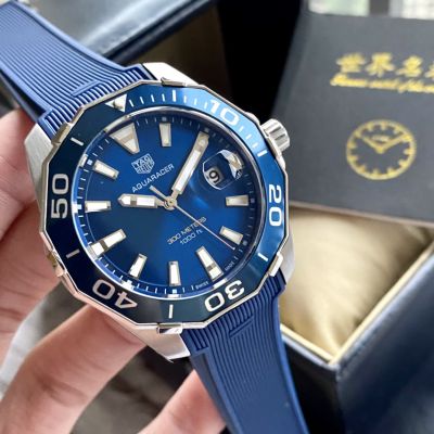 Replica Tag Heuer Aquaracer Watch Stainless Steel Case Blue Bezel Blue Dial 43mm 